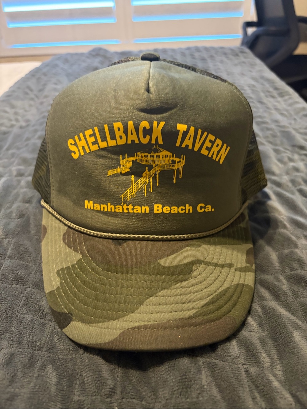 Trucker Hat in Olive Green with Camo Brim